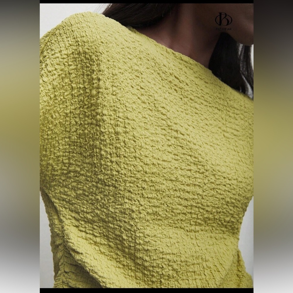 Women's Green Short Cap/Batwing Sleeve T-Shirt With Ruched Waist | Size S | NWT - Picture 6 of 8